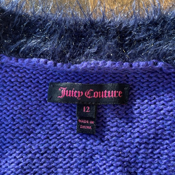 Authentic Juicy Couture Purple Cardigan Sweater- Blk Sparkle, Fluffy Trim Sz 12 - Picture 6 of 15